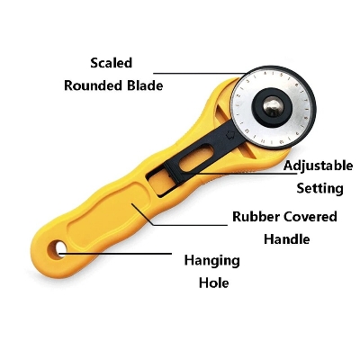 Picture of 45mm Patchwork Roller Wheel Round Knife Cloth Cutting Knife Leather Craft Circular Cut Rotary Cutter Blade DIY Sewing Tools-Yellow