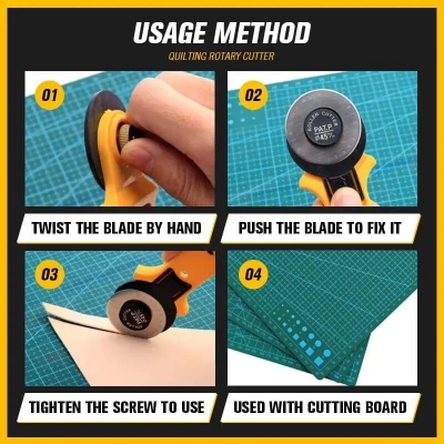 Picture of 45mm Patchwork Roller Wheel Round Knife Cloth Cutting Knife Leather Craft Circular Cut Rotary Cutter Blade DIY Sewing Tools-Yellow