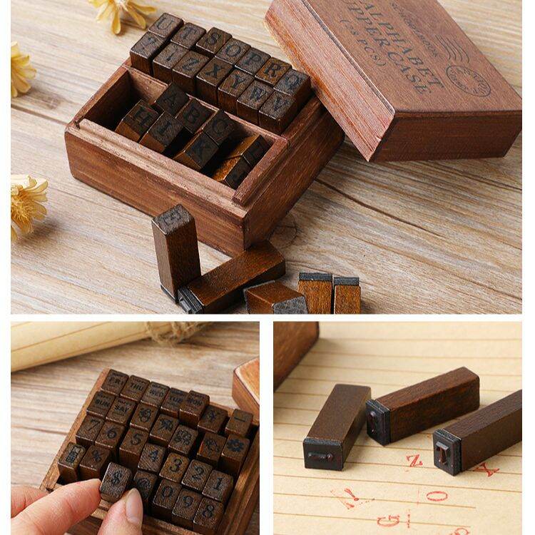 Picture of DIY retro letter stamp diary stamp 28 pieces uppercase and lowercase/digital weather series-Capital Letter, Small Letter, Number
