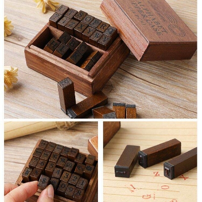 Picture of DIY retro letter stamp diary stamp 28 pieces uppercase and lowercase/digital weather series-Capital Letter, Small Letter, Number