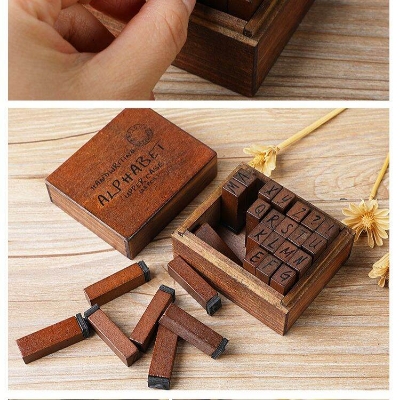 Picture of DIY retro letter stamp diary stamp 28 pieces uppercase and lowercase/digital weather series-Capital Letter, Small Letter, Number