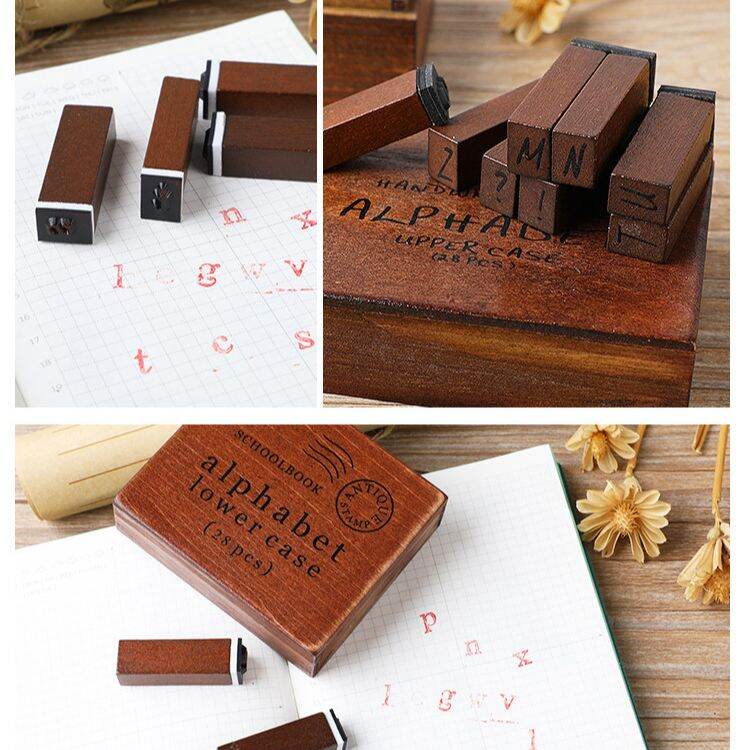 Picture of DIY retro letter stamp diary stamp 28 pieces uppercase and lowercase/digital weather series-Capital Letter, Small Letter, Number
