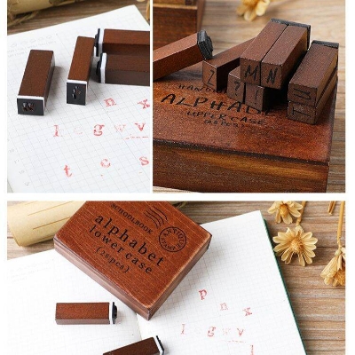 Picture of DIY retro letter stamp diary stamp 28 pieces uppercase and lowercase/digital weather series-Capital Letter, Small Letter, Number