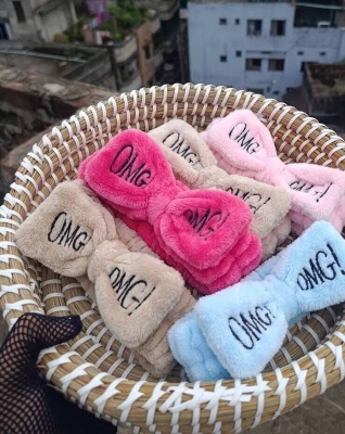 Picture of OMG Headbands for Women Girls Bow Wash Face Turban Makeup Elastic Hair Bands Coral Fleece Headband Hair Accessories