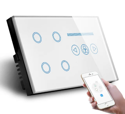 Picture of Wifi 4gang light switch & fan combo touch switch with power metering function - Black