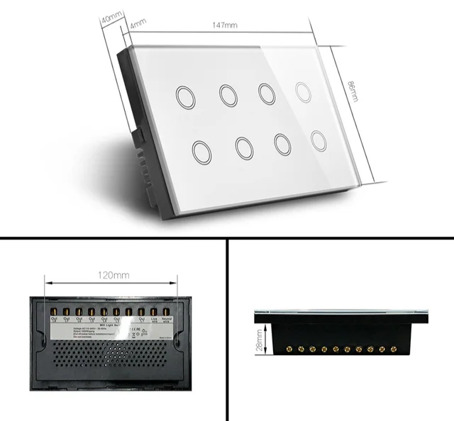 Picture of Wifi 4gang light switch & fan combo touch switch with power metering function - Black
