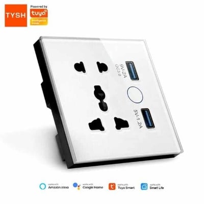 Picture of TYSH Smart Home Universal Wall Socket With 2 Usb Tuya 13A Wifi Power Smart Socket Work With Alexa Google Home - White