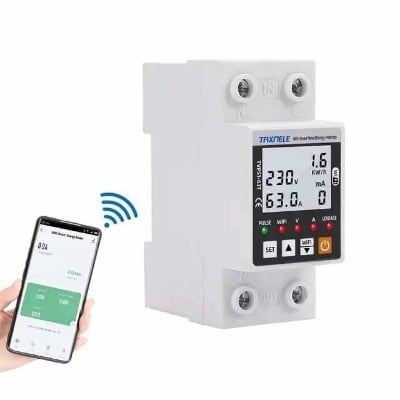 Picture of 63A TUYA WiFi Smart Earth Leakage Over Under Voltage Protector Relay Device Switch Breaker Energy Power kWh Meter Smart Life - White-Black