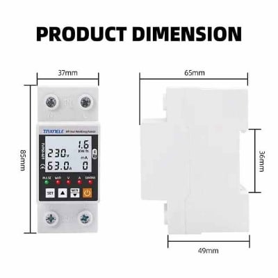 Picture of 63A TUYA WiFi Smart Earth Leakage Over Under Voltage Protector Relay Device Switch Breaker Energy Power kWh Meter Smart Life - White-Black