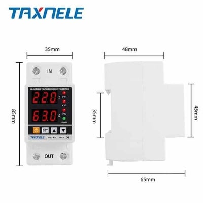Picture of 63A  220V Din Rail Digital Dual Display Adjustable Over Voltage Current and Under Voltage Protector Device Relay - White