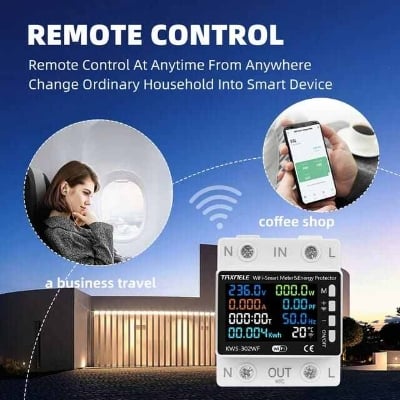 Picture of TAXNELE TUYA WiFi 2P 63A Smart Power Meter Over Under Voltage Protection Relay Switch Circuit Breaker Energy kWh Temperature Meter Smart Life - Off White
