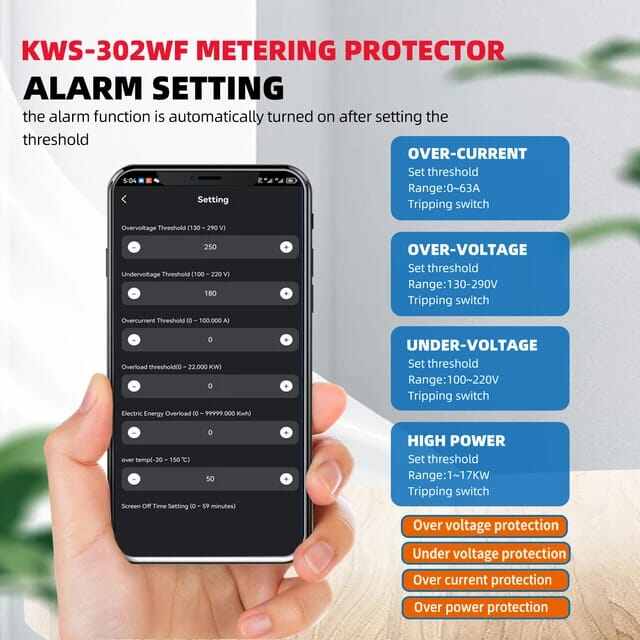 Picture of TAXNELE TUYA WiFi 2P 63A Smart Power Meter Over Under Voltage Protection Relay Switch Circuit Breaker Energy kWh Temperature Meter Smart Life - Off White
