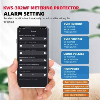 Picture of TAXNELE TUYA WiFi 2P 63A Smart Power Meter Over Under Voltage Protection Relay Switch Circuit Breaker Energy kWh Temperature Meter Smart Life - Off White