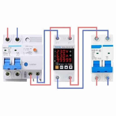 Picture of TAXNELE 63A 230V 3 IN1 Display Din Rail Adjustable Over Under Voltage Surge Protector Relay Over Current Protect Kwh Power Watt Meter - Off White