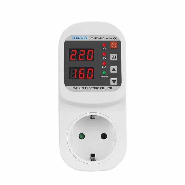 Picture of Over Voltage Current Under Voltage Protector Socket AC 220V Adjustable 16A Surge Protector EU Plug Socket Safe Protect - White