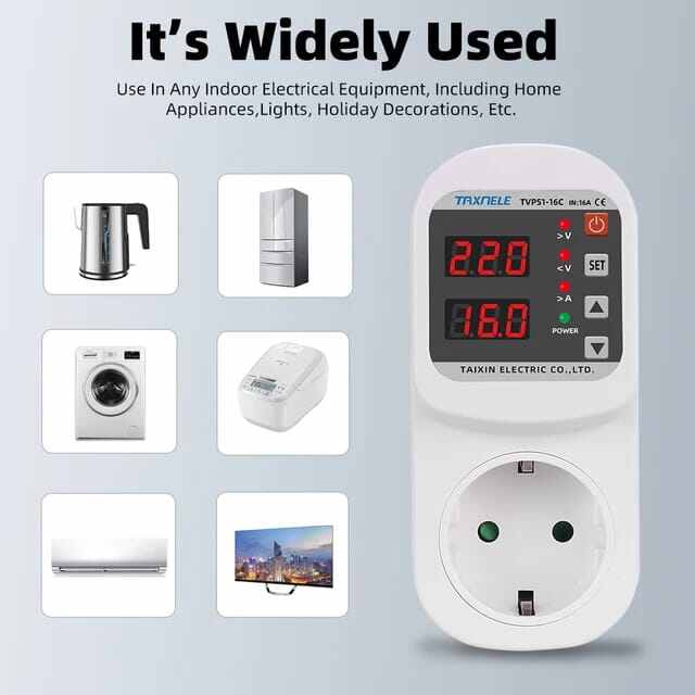 Picture of Over Voltage Current Under Voltage Protector Socket AC 220V Adjustable 16A Surge Protector EU Plug Socket Safe Protect - White
