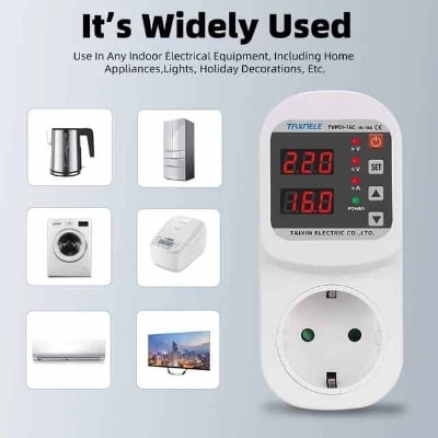 Picture of Over Voltage Current Under Voltage Protector Socket AC 220V Adjustable 16A Surge Protector EU Plug Socket Safe Protect - White