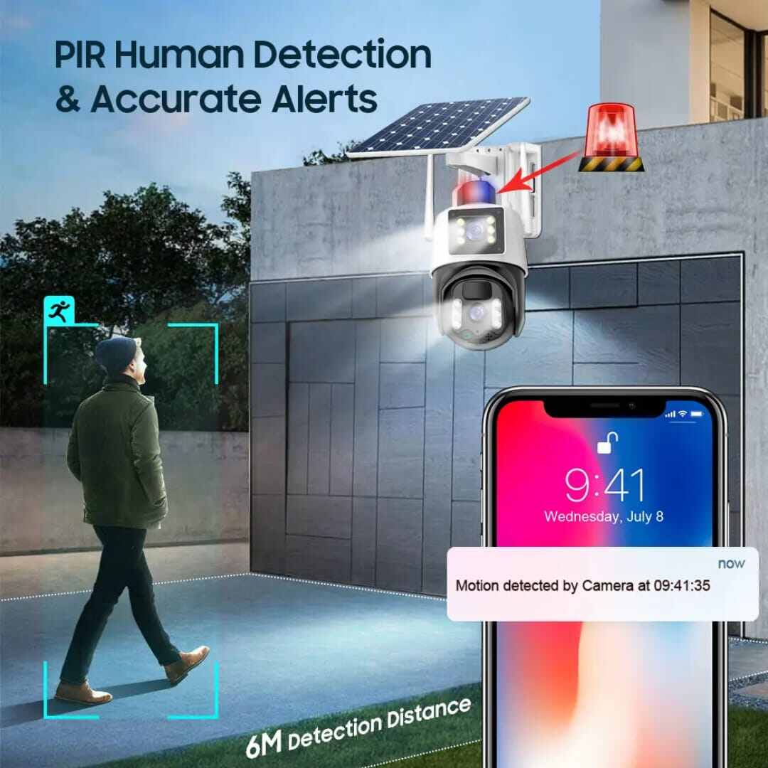 Picture of Wistino 6MP V380pro Outdoor Dual Lens 4G Cctv Camera Waterproof Auto Tracking Motion Detection Alarming 4g Solar Camera - White