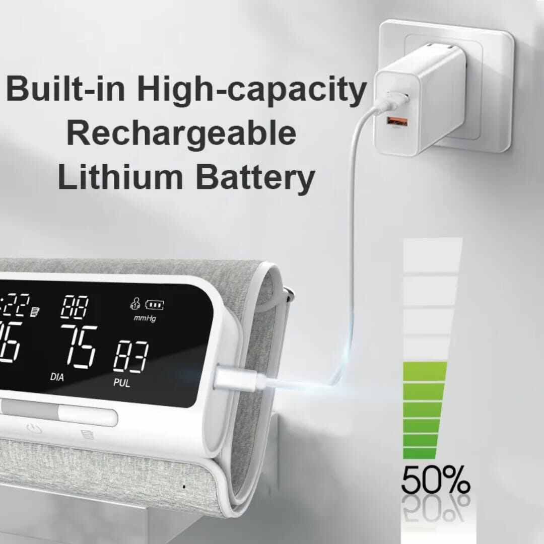 Picture of Rechargeable Sphygmomanometer Blood Pressure Machine BP Monitor Digital Tensiometer Upper Arm Digital Blood Pressure Monitor - White