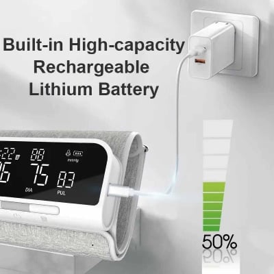 Picture of Rechargeable Sphygmomanometer Blood Pressure Machine BP Monitor Digital Tensiometer Upper Arm Digital Blood Pressure Monitor - White