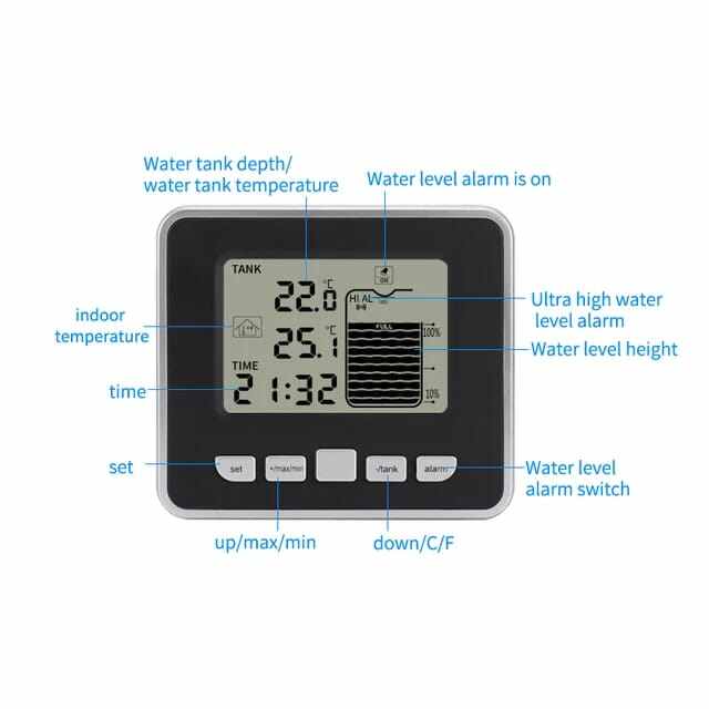 Picture of Ultrasonic Wireless Water Tank Liquid Depth Level Meter Sensor LED Display Black & White TS-FT002