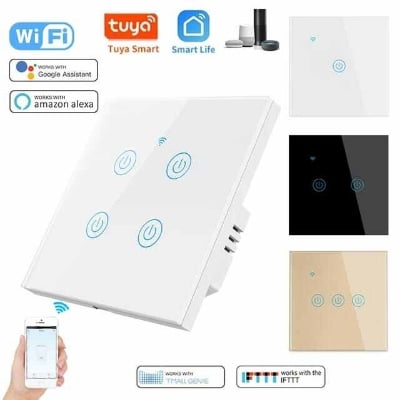 Picture of 1/2/3/4 Gang TUYA WiFi Smart Touch Switch AC220-240V 50Hz/60Hz Home Wall Button for Alexa and Google Home Assistant EU Standard Support Voice Speaker Control