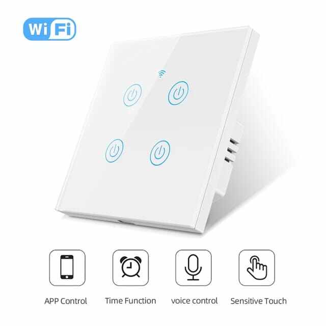 Picture of 1/2/3/4 Gang TUYA WiFi Smart Touch Switch AC220-240V 50Hz/60Hz Home Wall Button for Alexa and Google Home Assistant EU Standard Support Voice Speaker Control