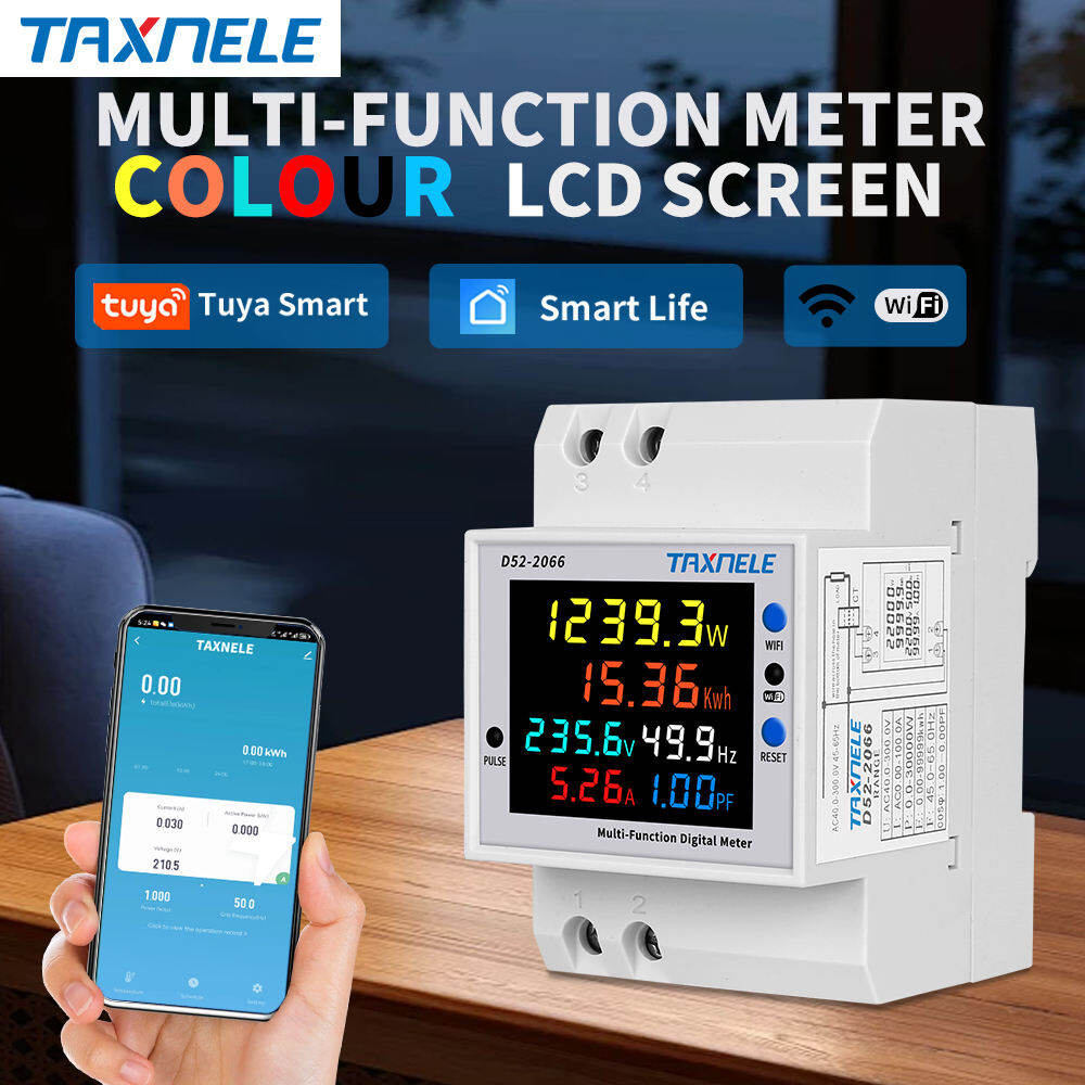 Picture of TAXNELE 6 IN1 Display D52-2066 Smart Meter AC40-300V Built-in CT Monitor Voltage Current Power KWH Electric Frequency Meter