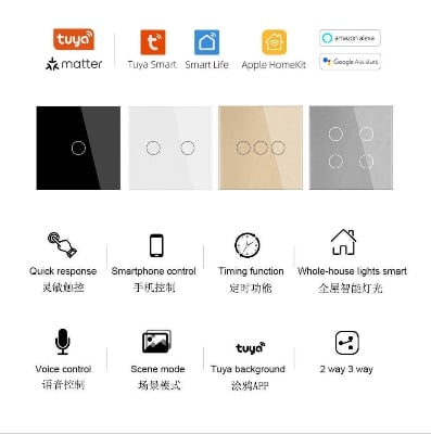 Picture of TYSH 1/2/3/4 Gang 1 Way Wireless Remote Control Smart Home Switch Matter Tuya Wifi Wall Light Lamp Touch Module Alexa Switch
