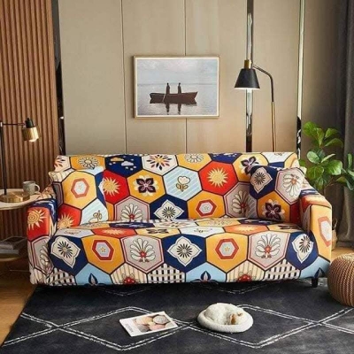 Picture of China print Sofa cover 2+2+1 seater stitch Design Spandex fabrics/exlusive Tex Orange