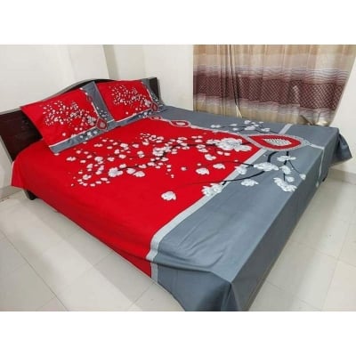Picture of King size Bed sheet, pure cotton with 2 pillow ( 3 pcs) Multicolor