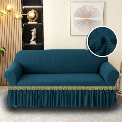Picture of Honicomb Sofa cover 3+1+1 seater stitch Design Spandex fabrics/exlusive Tex Sea Green