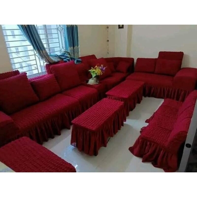 Picture of Turki Sofa cover 2+2+1 কর্ণা র বক্স seater stitch Design Spandex fabrics/exlusive Tex Maroon
