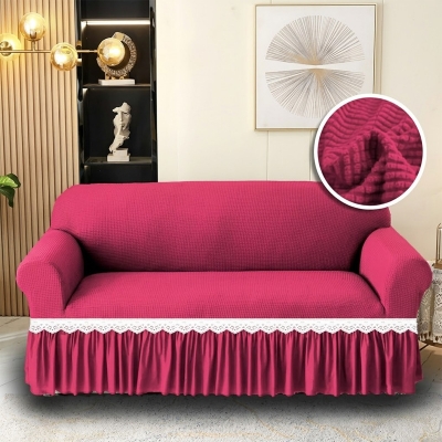 Picture of Honicomb Sofa cover 2+2+1 seater stitch Design Spandex fabrics/exlusive Tex Maroon
