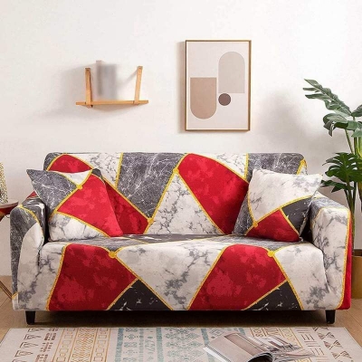 Picture of China print Sofa cover 2+2+1 seater stitch Design Spandex fabrics/exlusive Tex Maroon