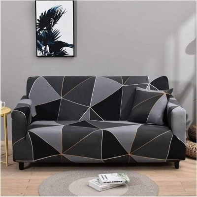 Picture of Premium Luxury China Magic printed stretchable fabrics sofa cover 2+2+1/3+1+1 Black