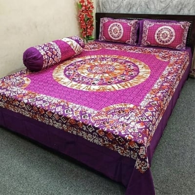 Picture of New premium quality king size pennel bed sheets with 2 pillow cover Multicolor