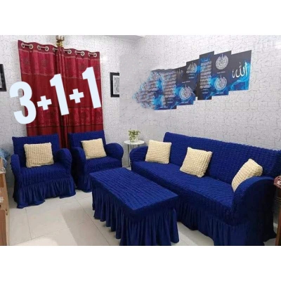 Picture of New premium quality Turkey original fabric spandex elastic sopa cover 3+1+1 Navy Blue