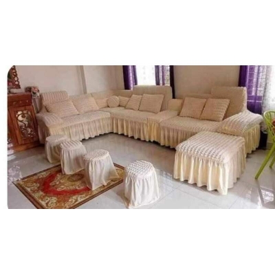 Picture of Turki Sofa cover 2+2+1 কর্ণা র বক্স seater stitch Design Spandex fabrics/exlusive Tex Cream