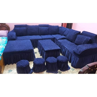 Picture of Turki Sofa cover 2+2+1 কর্ণা র বক্স seater stitch Design Spandex fabrics/exlusive Tex Blue
