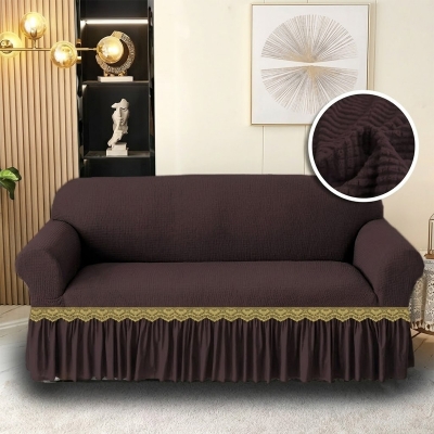 Picture of Honicomb Sofa cover 2+2+1 seater stitch Design Spandex fabrics/exlusive Tex Coffee