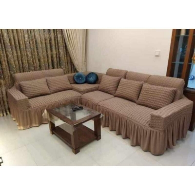 Picture of Turki Sofa cover 2+2+1 কর্ণা র বক্স seater stitch Design Spandex fabrics/exlusive Tex Milk coffee