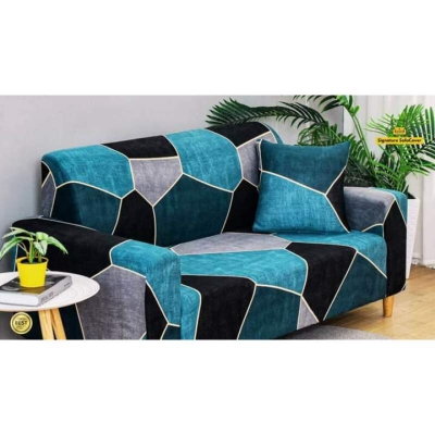 Picture of China print Sofa cover 2+2+1 seater stitch Design Spandex fabrics/exlusive Tex Blue