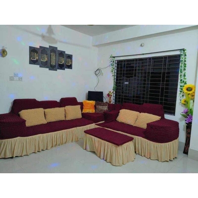 Picture of Turki Sofa cover 2+2+1 কর্ণা র বক্স seater stitch Design Spandex fabrics/exlusive Tex Deep Maroon