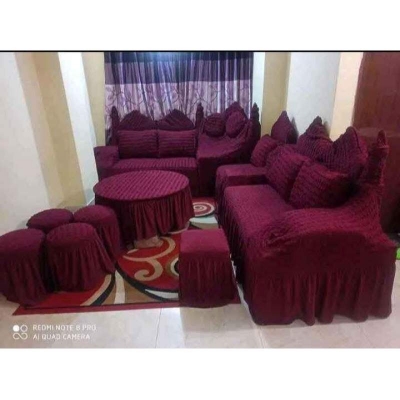 Picture of Turki Sofa cover 2+2+1 কর্ণা র বক্স seater stitch Design Spandex fabrics/exlusive Tex Deep Marrun