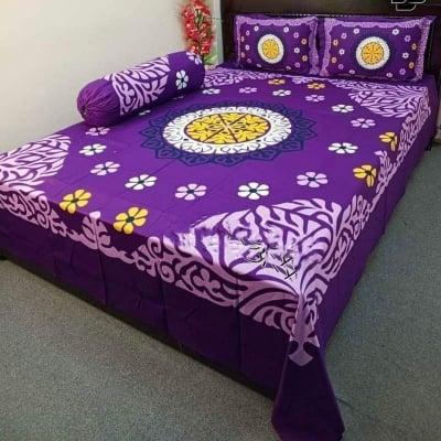 Picture of New exclusive  design fashionable luxurious double size pannel Bed sheets and 2 matching pillow (3 pice set) Multicolor