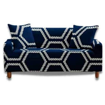 Picture of Hina print Sofa cover 2+2+1/3+1+1 seater stitch Design Spandex fabrics/exlusive Tex Blue