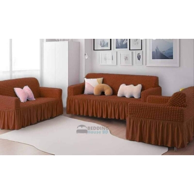 Picture of Sofa Cover 2+2+1 Seater Stitched Spandex Fabric - sofa cover Coffee
