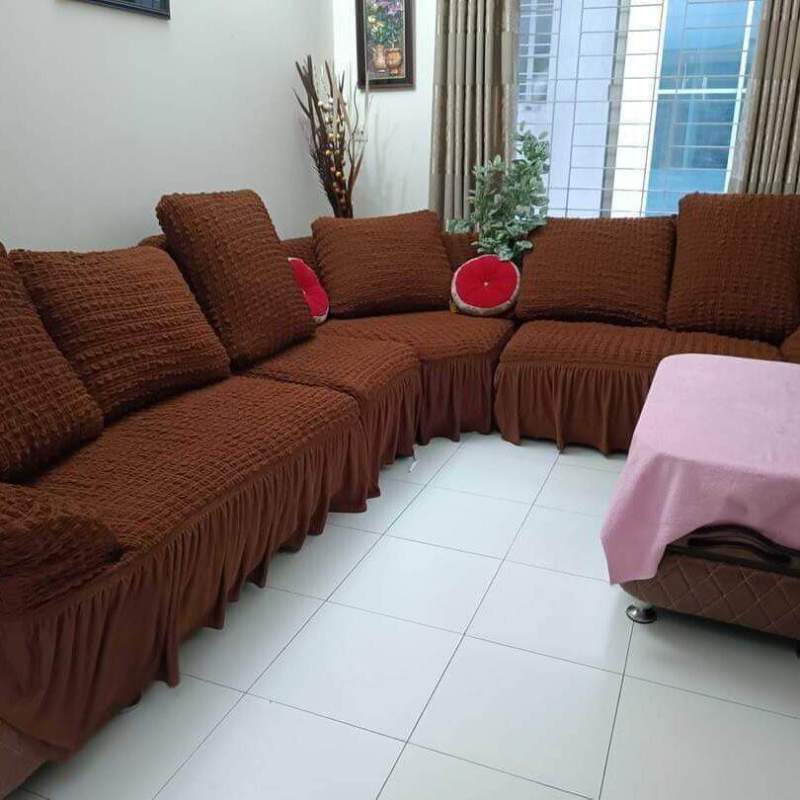 Picture of Sofa cover 2+2+1=5 seater stitch Spandex fabrics by new classical made by tourkey Coffee