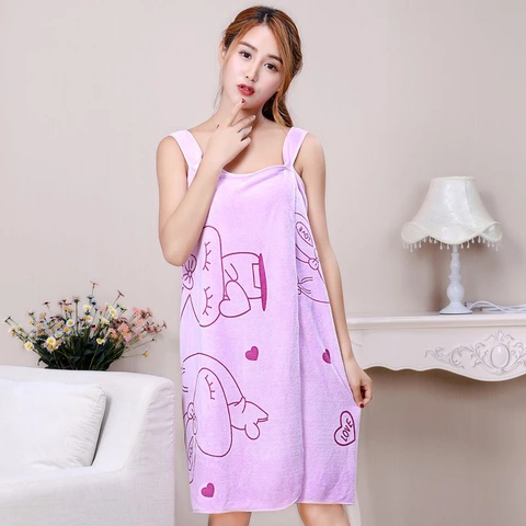 Picture of Bath dress Bath Gown bath towel Home Nightwear Microfiber Women Bathrobe - Multicolor